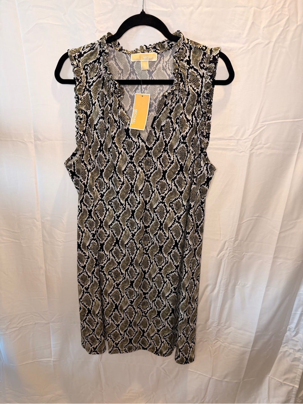Michael Kors Black and Tan Snake-Print Sleeveless Shift Mini Dress